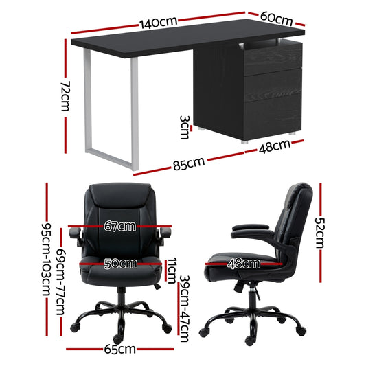 Artiss Computer Desk Executive Office Chairs Sets Black DESK-140M-CHAIR-7023-BK