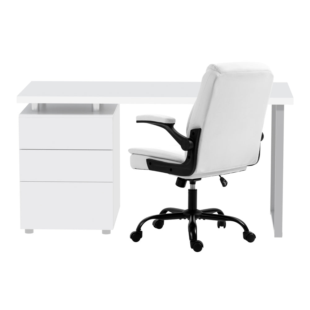 Artiss Computer Desk Executive Office Chairs Sets White DESK-140M-CHAIR-7023-WH