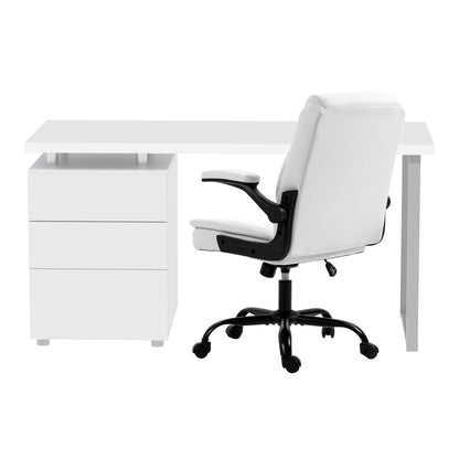 Artiss Computer Desk Executive Office Chairs Sets White DESK-140M-CHAIR-7023-WH