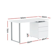 Artiss Computer Desk Drawer White 140CM DESK-140M-WH-AB