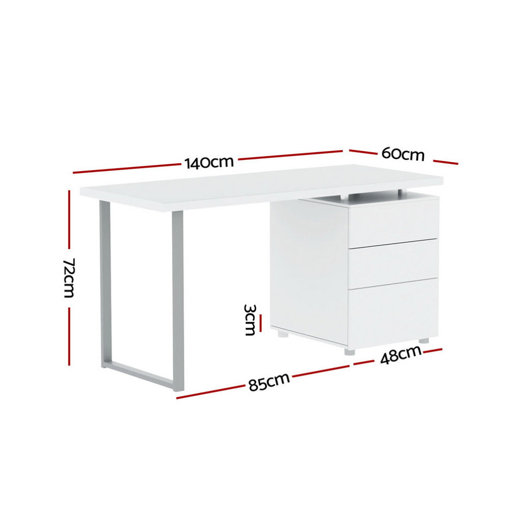 Artiss Computer Desk Drawer White 140CM DESK-140M-WH-AB