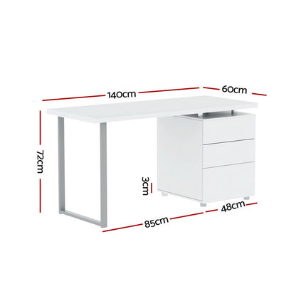 Artiss Computer Desk Drawer White 140CM DESK-140M-WH-AB