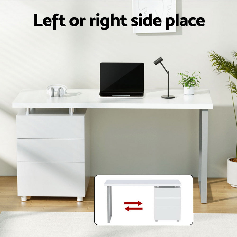 Artiss Computer Desk Drawer White 140CM DESK-140M-WH-AB