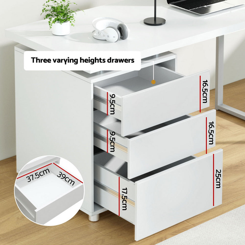 Artiss Computer Desk Drawer White 140CM DESK-140M-WH-AB
