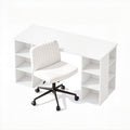 Artiss Office Desk & Chair Set 150cm Computer Desk with 6 Storage Shelves & Ergonomic Cross Legged Chair Armless Cross PU Leather Office Chair with Wheels