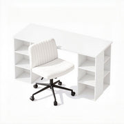 Artiss Office Desk & Chair Set 150cm Computer Desk with 6 Storage Shelves & Ergonomic Cross Legged Chair Armless Cross PU Leather Office Chair with Wheels