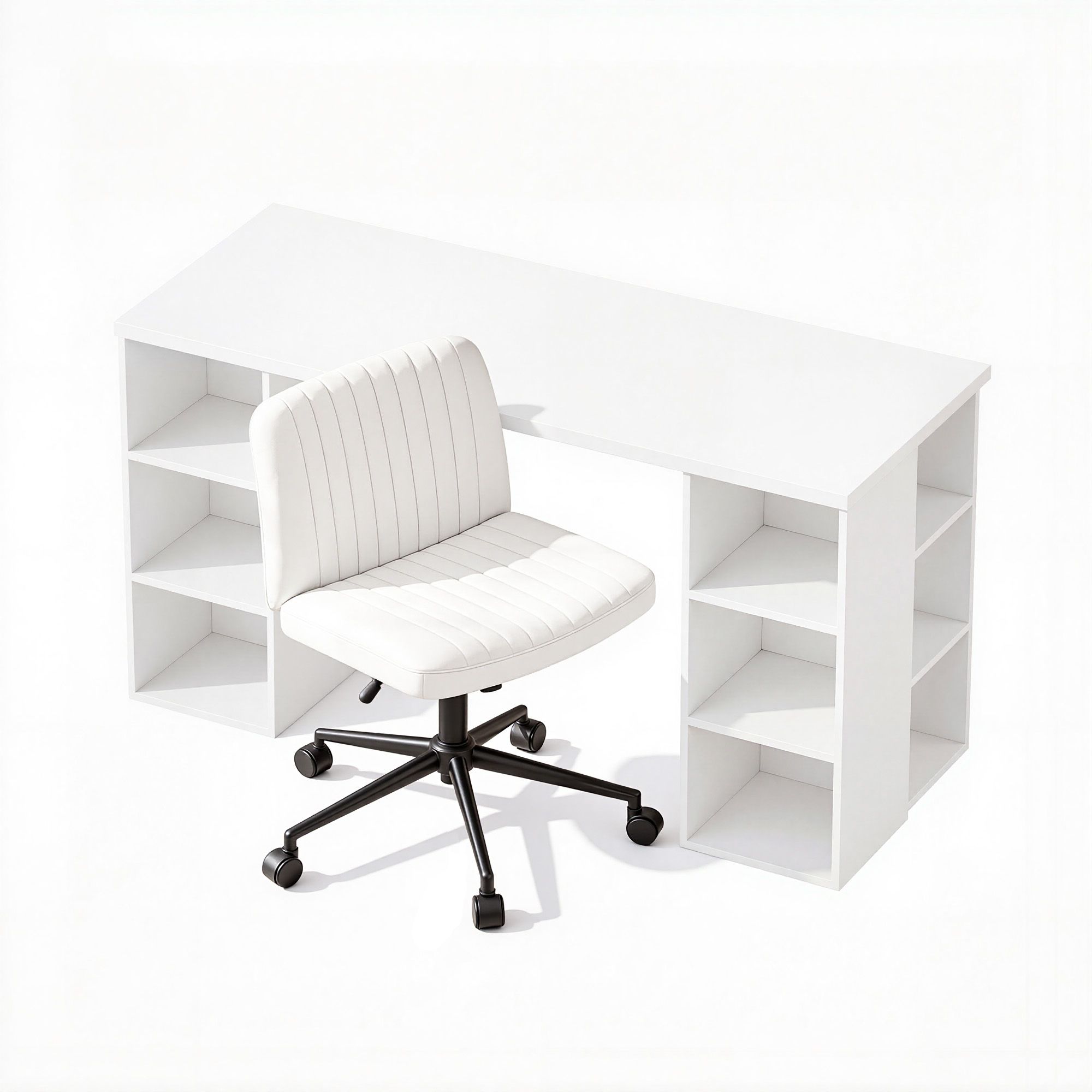 Artiss Office Desk & Chair Set 150cm Computer Desk with 6 Storage Shelves & Ergonomic Cross Legged Chair Armless Cross PU Leather Office Chair with Wheels