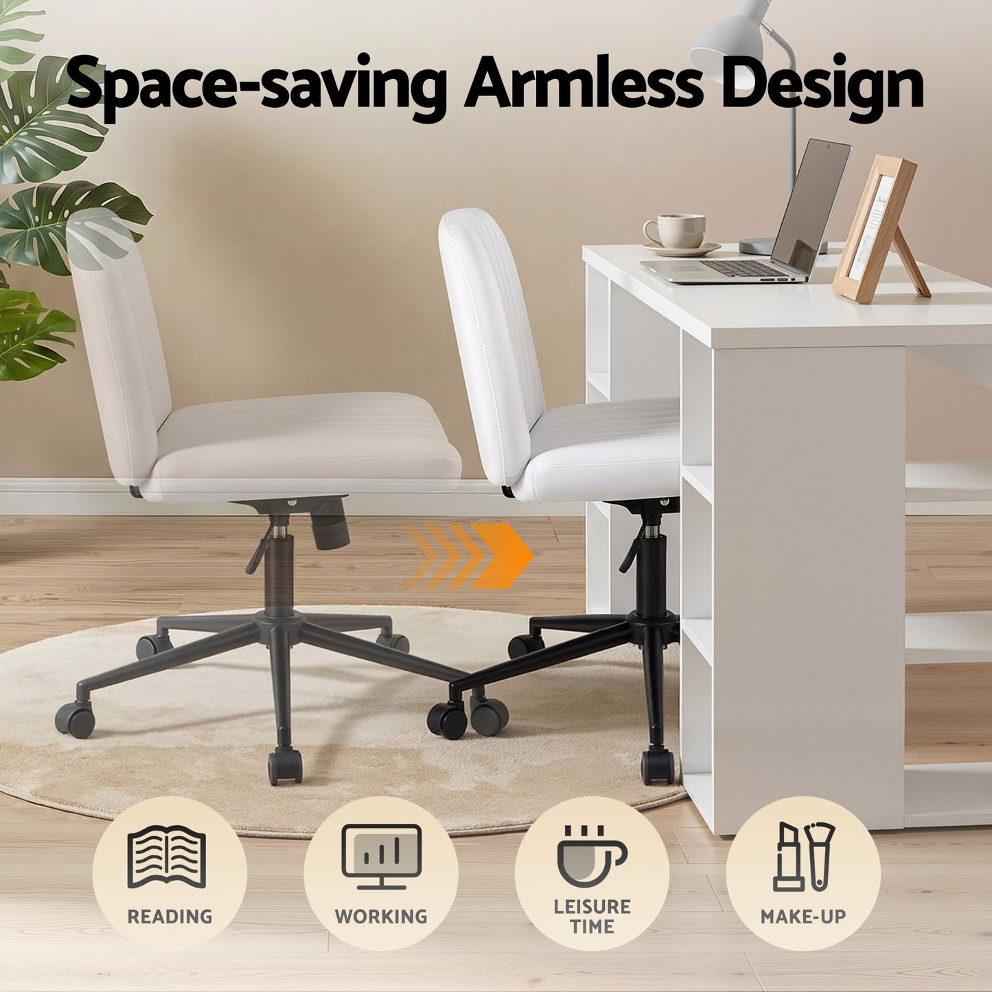 Artiss Office Desk & Chair Set 150cm Computer Desk with 6 Storage Shelves & Ergonomic Cross Legged Chair Armless Cross PU Leather Office Chair with Wheels
