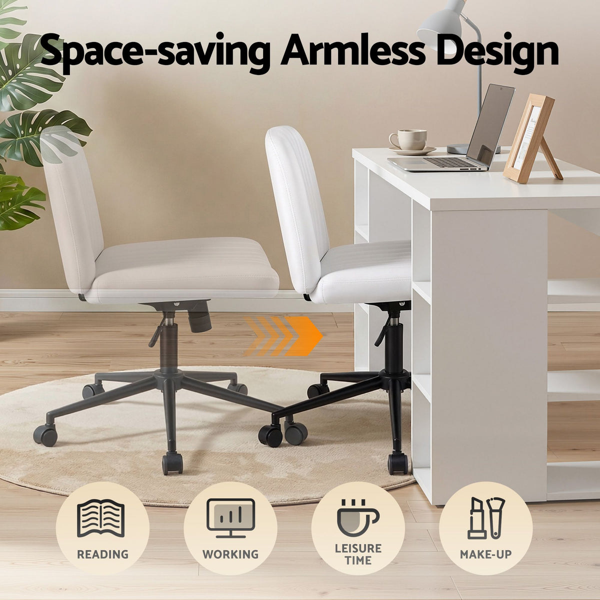 Artiss Office Desk & Chair Set 150cm Computer Desk with 6 Storage Shelves & Ergonomic Cross Legged Chair Armless Cross PU Leather Office Chair with Wheels
