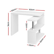Artiss Computer Desk L-Shape Bookshelf White DESK-SWIVEL-352WH-AB