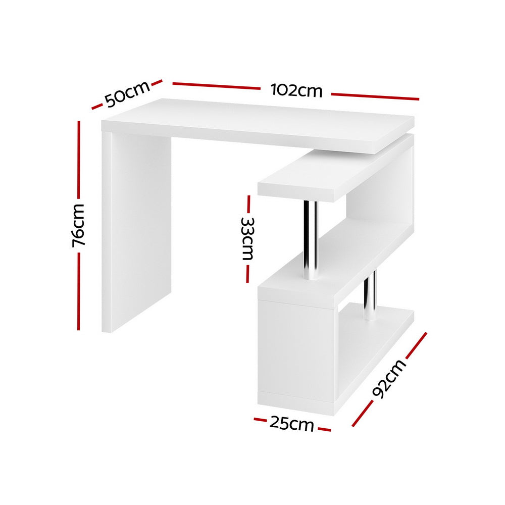 Artiss Computer Desk L-Shape Bookshelf White DESK-SWIVEL-352WH-AB