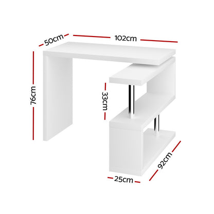 Artiss Computer Desk L-Shape Bookshelf White DESK-SWIVEL-352WH-AB