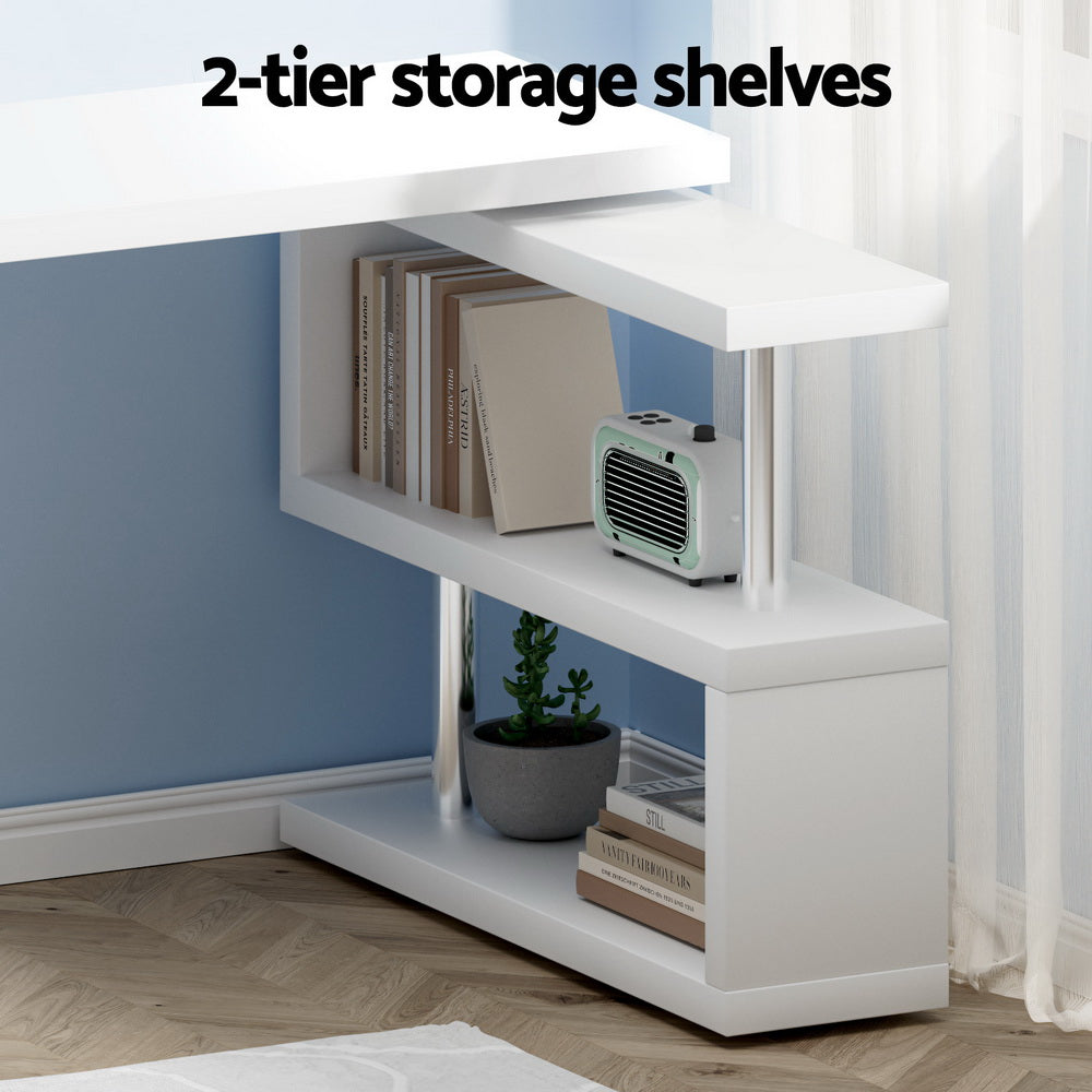 Artiss Computer Desk L-Shape Bookshelf White DESK-SWIVEL-352WH-AB