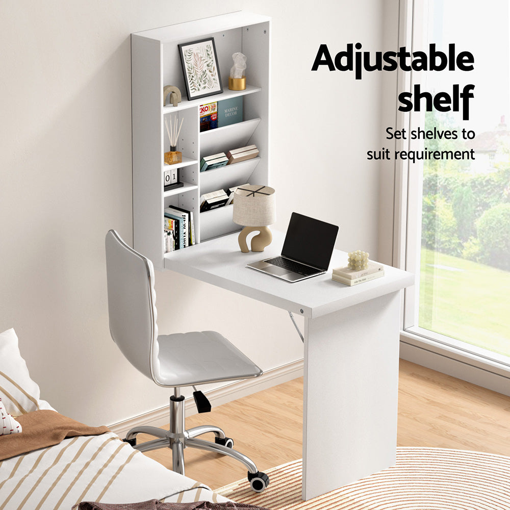 Artiss Computer Desk Office Chair Set PU Leather Wall Mount Foldable Table White DESK-WALL-REPL-WH