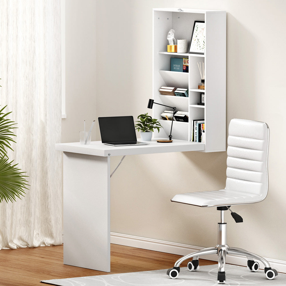 Artiss Computer Desk Office Chair Set PU Leather Wall Mount Foldable Table White DESK-WALL-REPL-WH