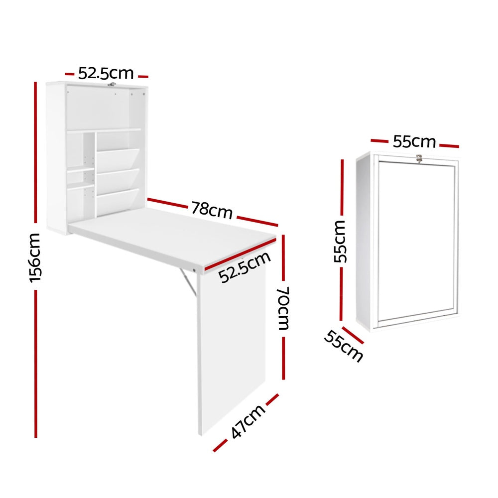 Artiss Computer Desk Bookshelf Wall Mount White DESK-WALL-WH