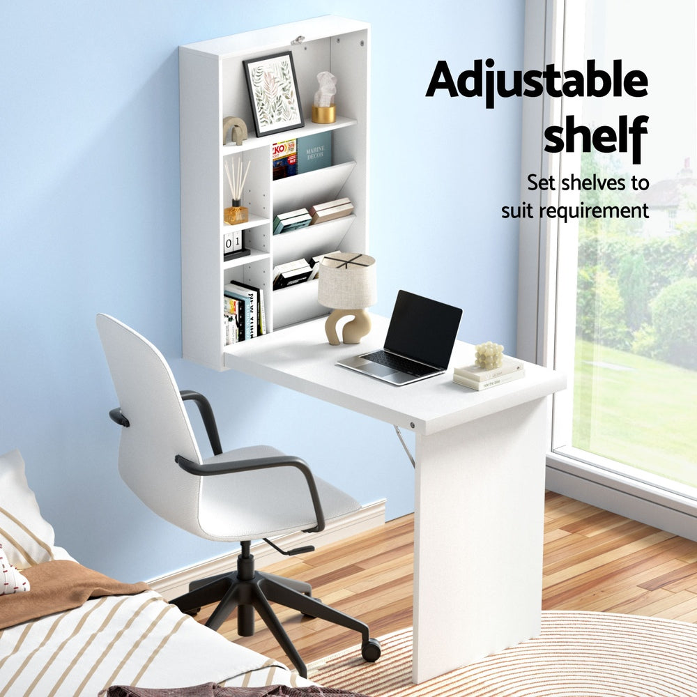 Artiss Computer Desk Bookshelf Wall Mount White DESK-WALL-WH