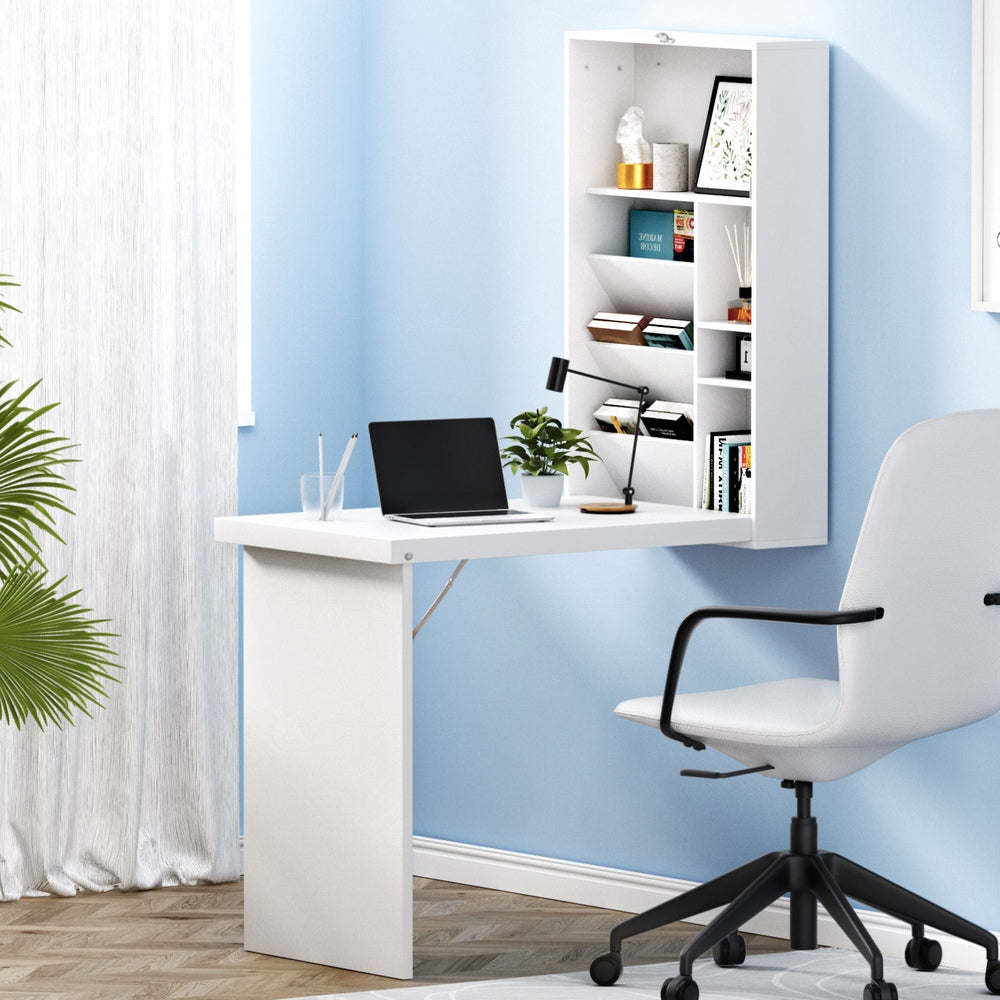 Artiss Computer Desk Bookshelf Wall Mount White DESK-WALL-WH