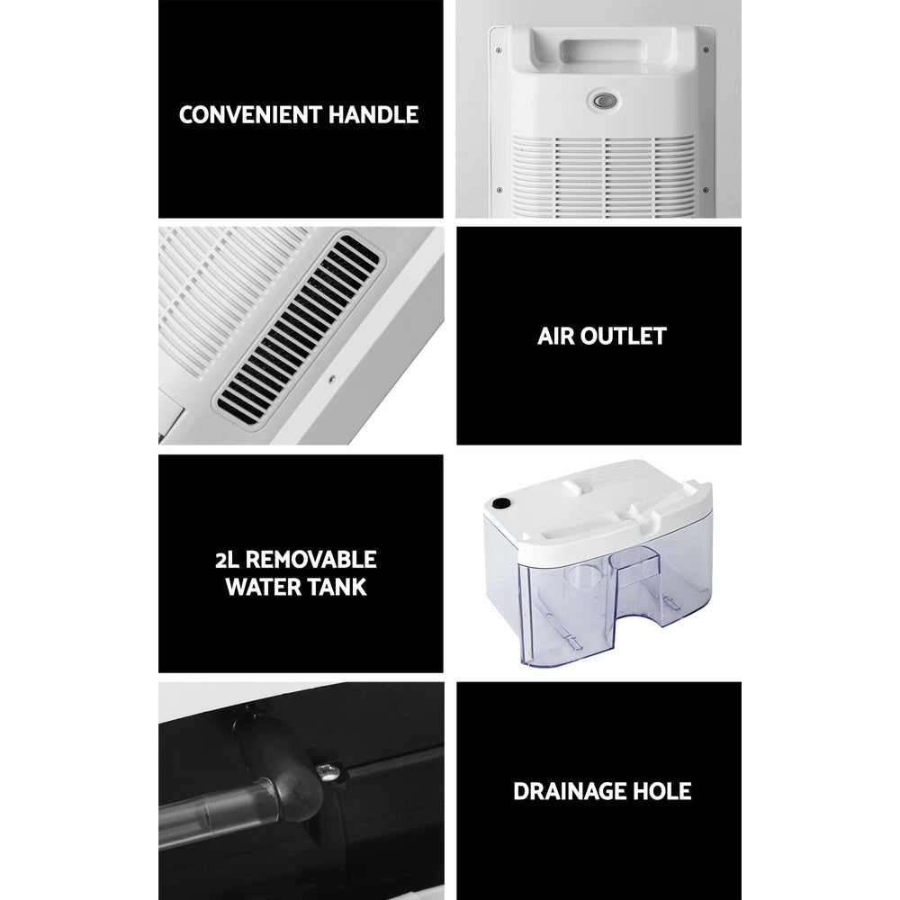Devanti Dehumidifier 2L Air Purifier White DH-002-BK-WH