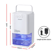 Devanti 1400ML Portable Dehumidifier Quiet Sleep Mode Timer Auto Off Bedroom White DH-1400A-WH