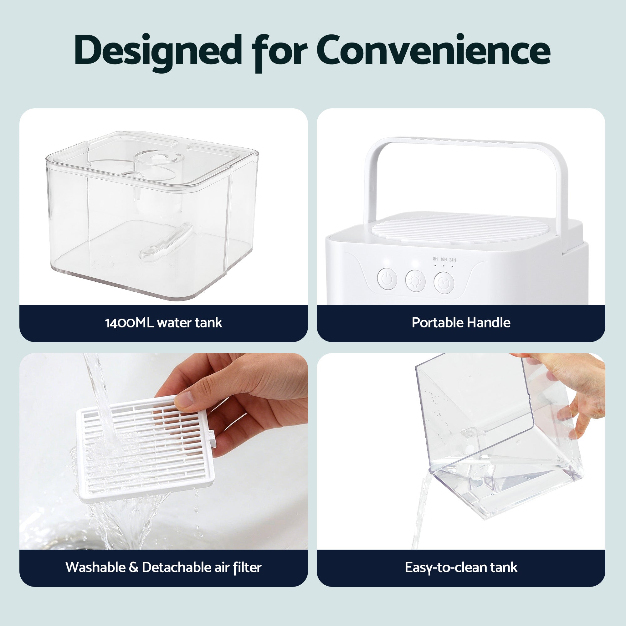 Devanti 1400ML Portable Dehumidifier Quiet Sleep Mode Timer Auto Off Bedroom White DH-1400A-WH