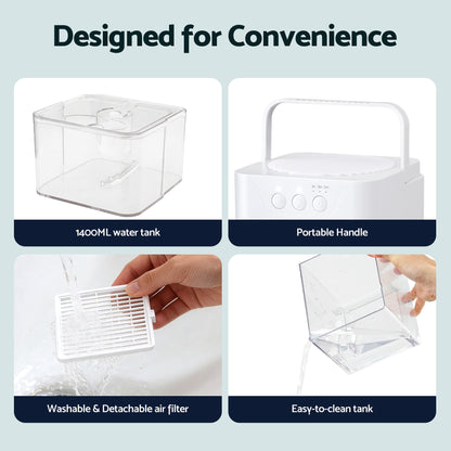 Devanti 1400ML Portable Dehumidifier Quiet Sleep Mode Timer Auto Off Bedroom White DH-1400A-WH