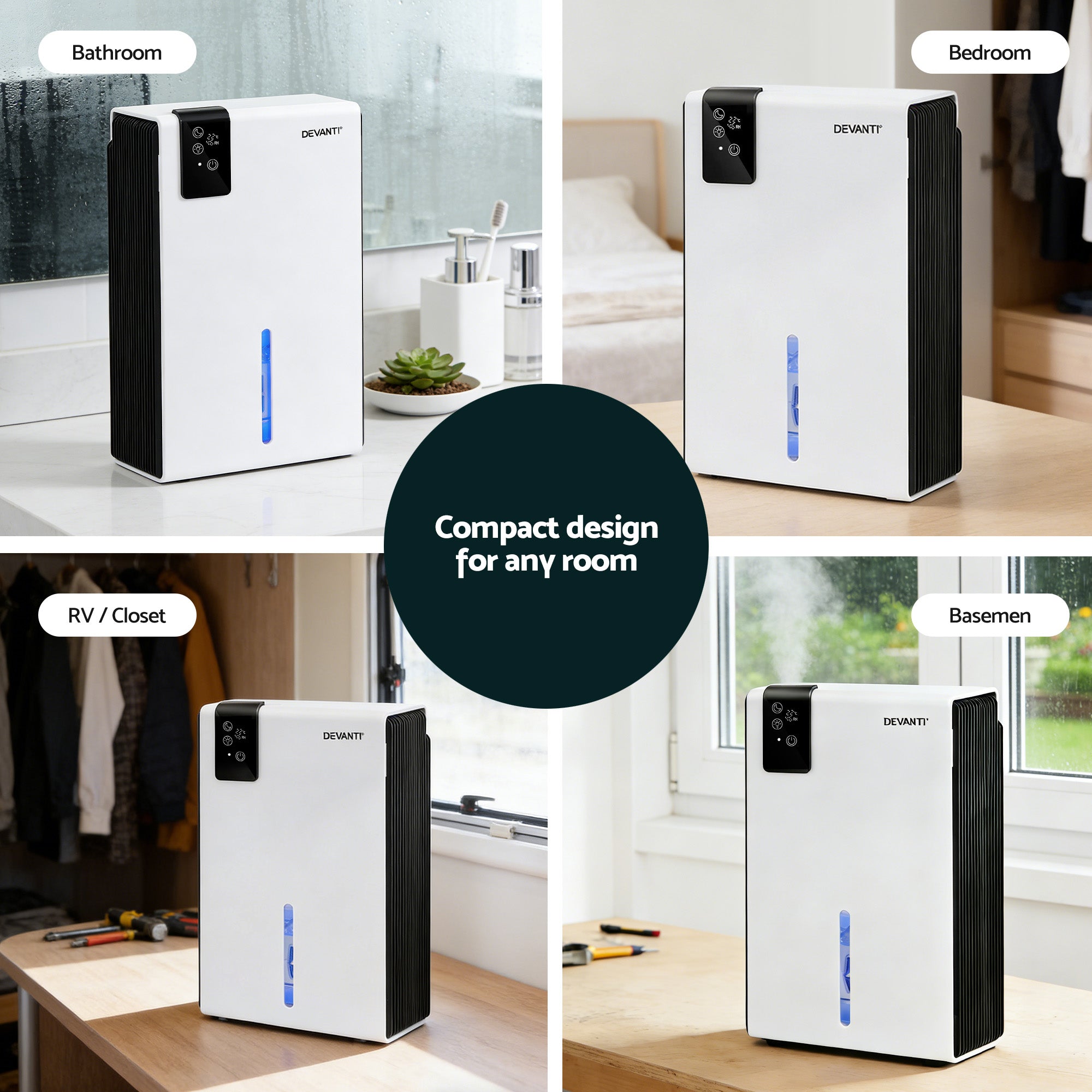 DEVANTI 2000ml Portable Dehumidifier Moisture Absorber Home Bedroom Quiet Remote DH-2800B-WH
