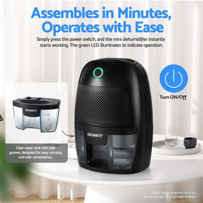 Devanti Dehumidifier 600ML Air Purifier Black DH-50B-BK