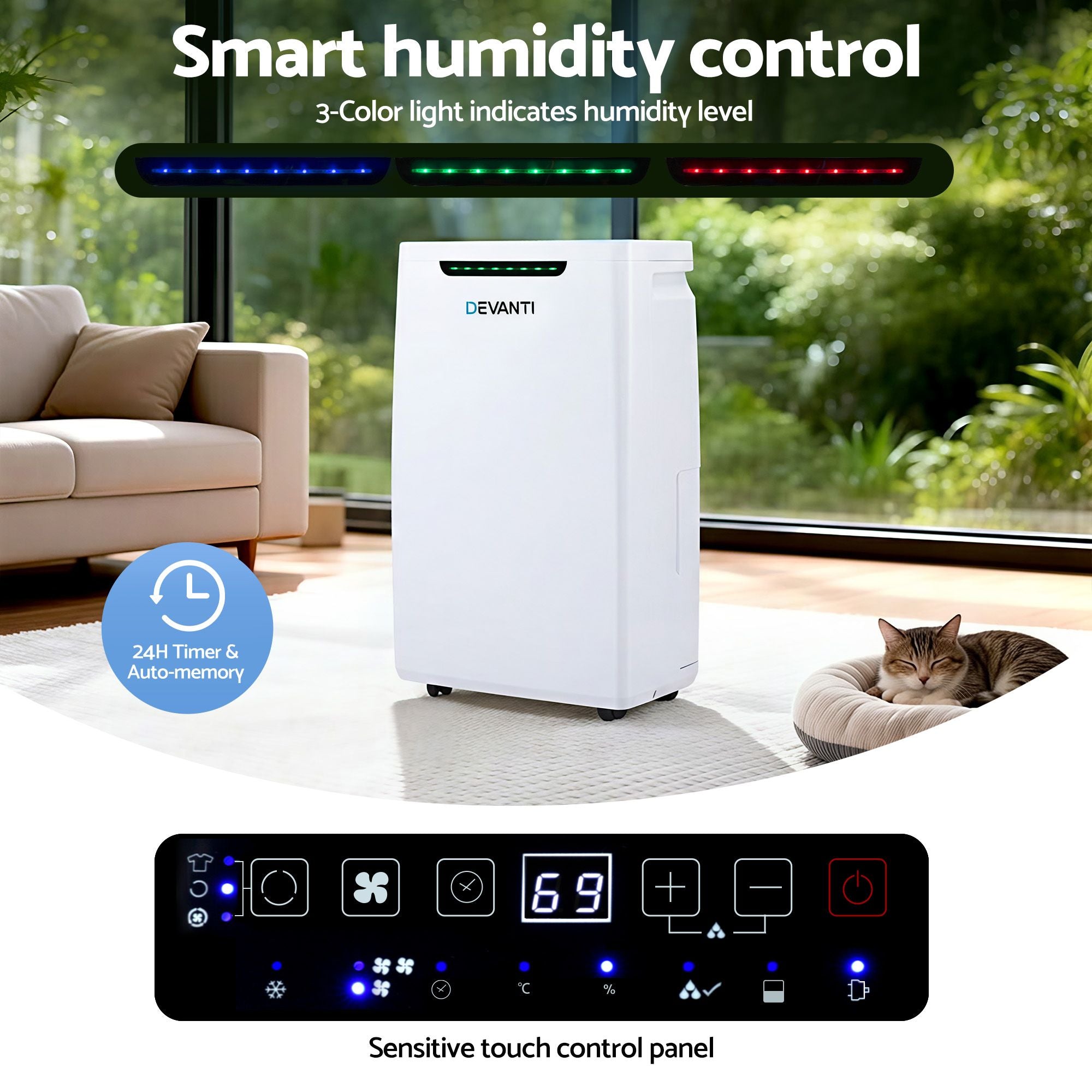Devanti 16L Dehumidifier Portable Air Dryer Moisture Absorber 5.5L Water Tank Home DH-B-16L-WH