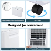 Devanti 16L Dehumidifier Portable Air Dryer Moisture Absorber 5.5L Water Tank Home DH-B-16L-WH