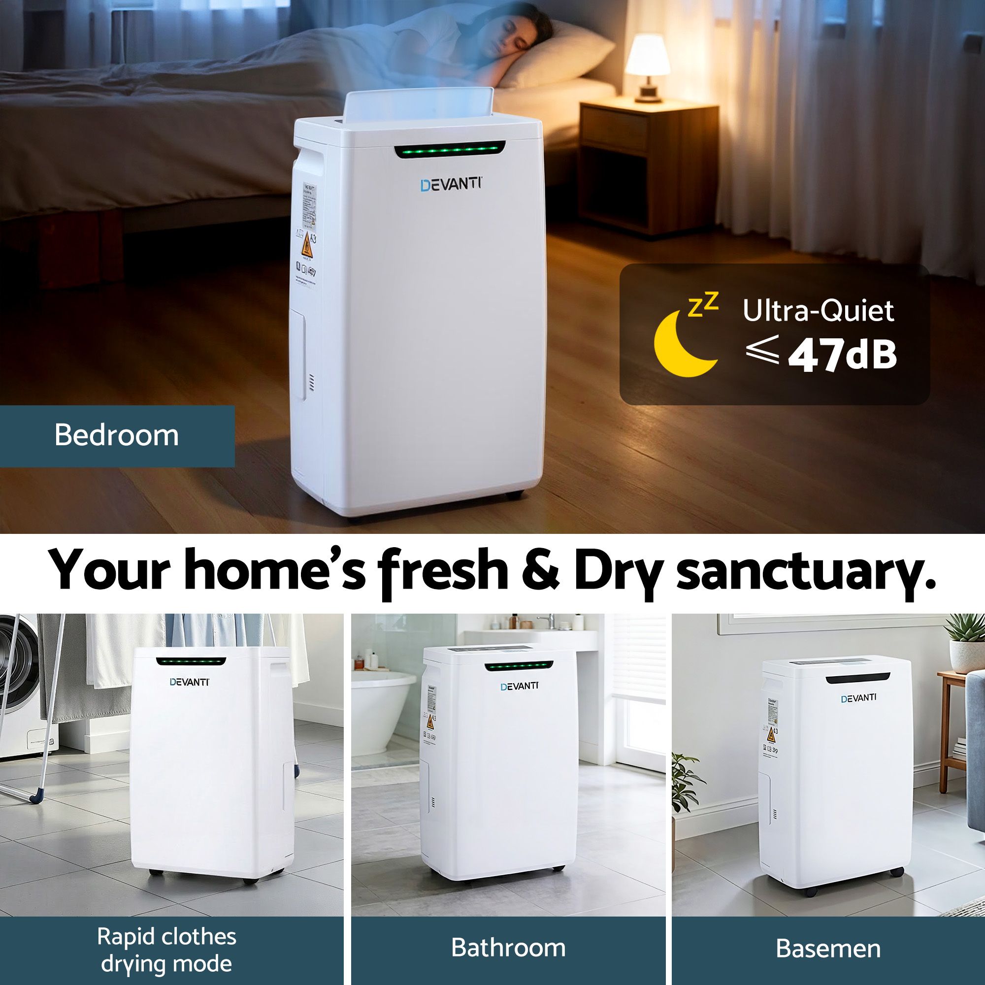 Devanti 16L Dehumidifier Portable Air Dryer Moisture Absorber 5.5L Water Tank Home DH-B-16L-WH