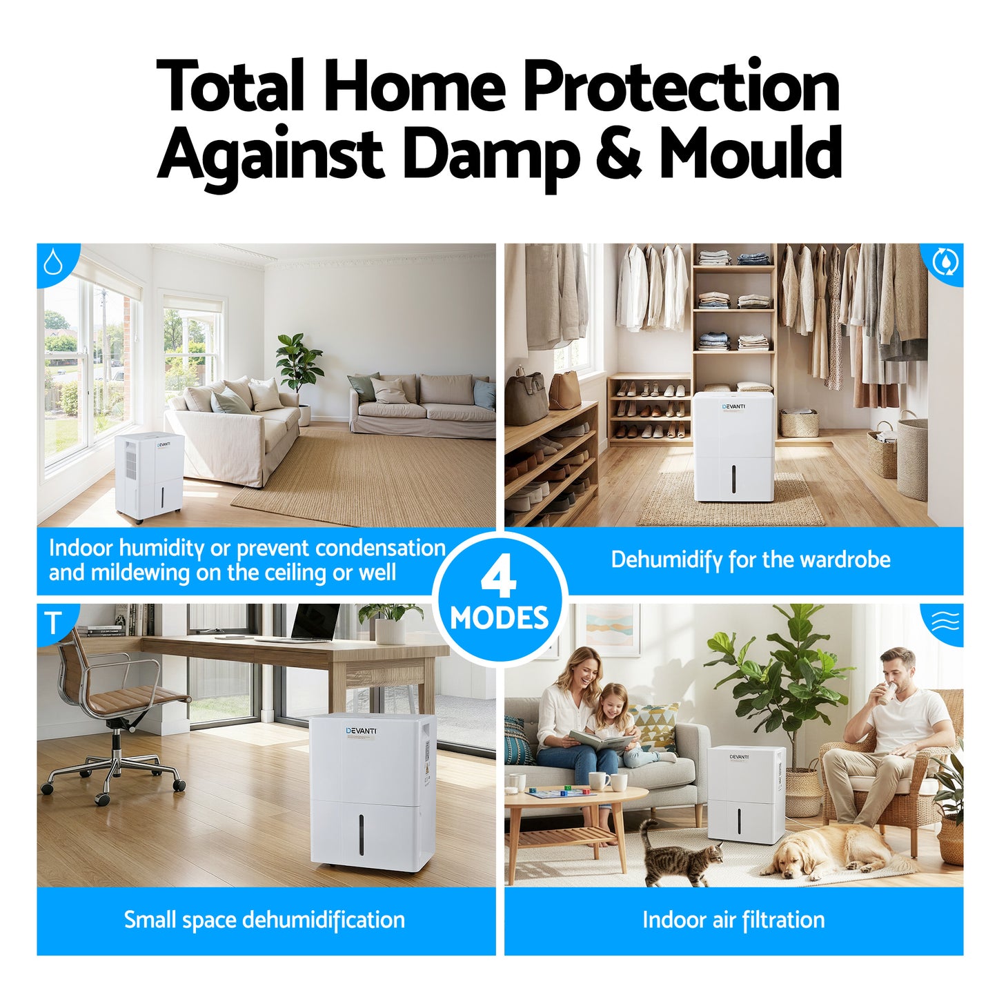 Devanti 30L/Day Dehumidifier Home Air Dryer Mould Moisture 4.7L Tank DH-B-30L-WH