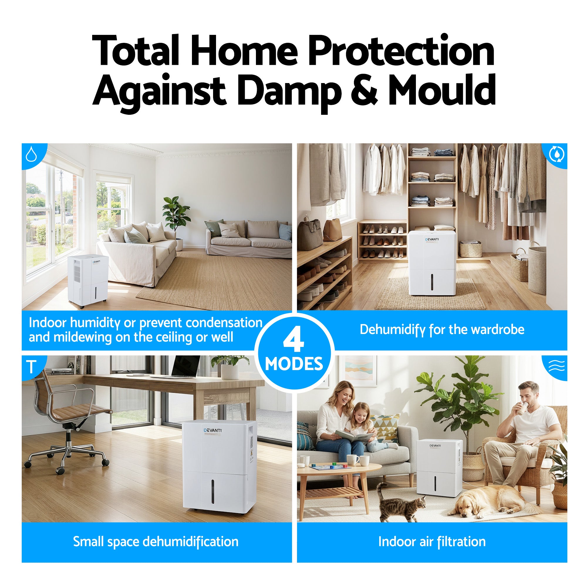 Devanti 30L/Day Dehumidifier Home Air Dryer Mould Moisture 4.7L Tank DH-B-30L-WH