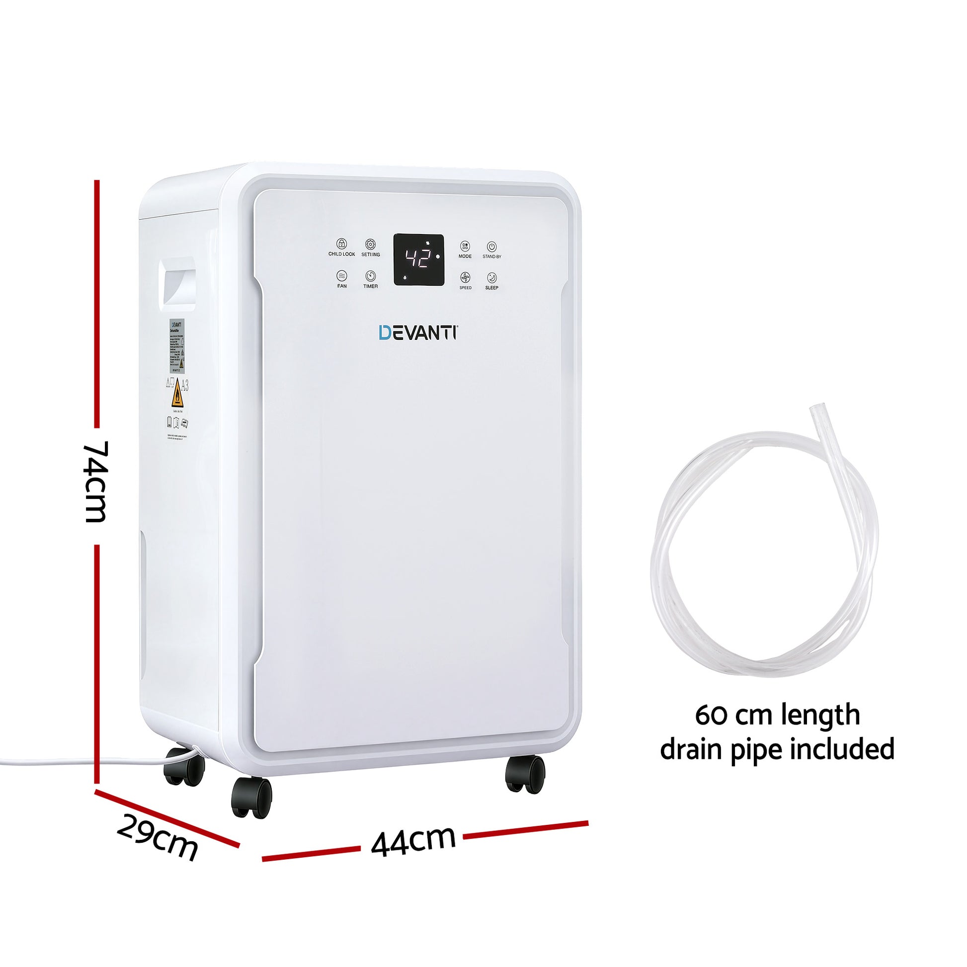 Devanti 50L/Day Dehumidifier Home Air Dryer Mould Moisture 8.5L Tank DH-B-50L-WH