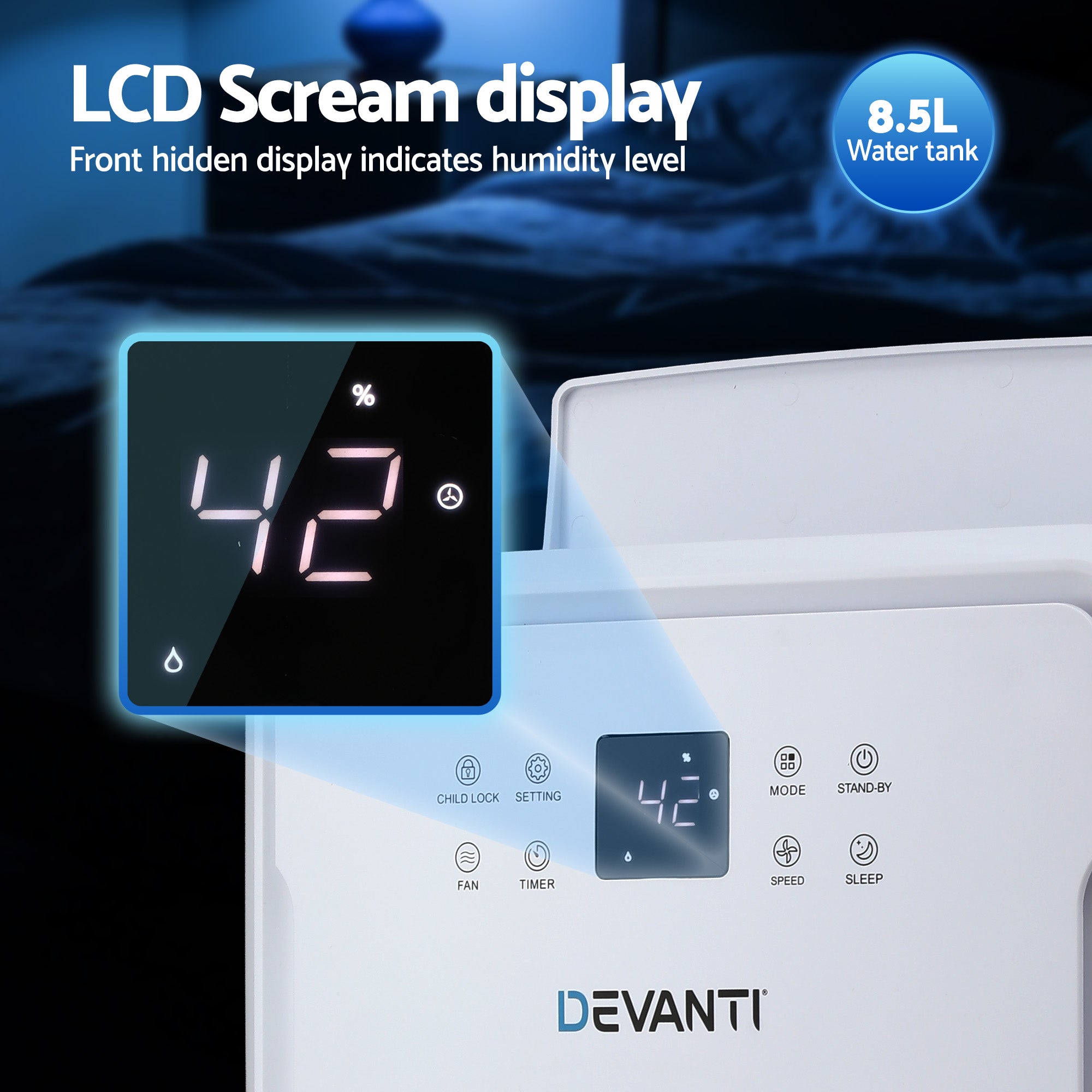 Devanti 50L/Day Dehumidifier Home Air Dryer Mould Moisture 8.5L Tank DH-B-50L-WH