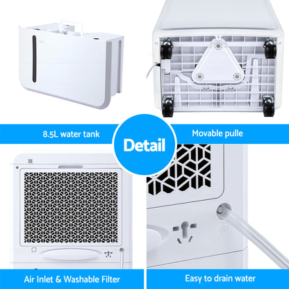 Devanti 50L/Day Dehumidifier Home Air Dryer Mould Moisture 8.5L Tank DH-B-50L-WH