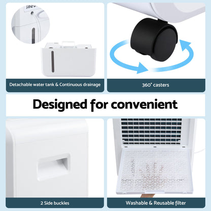 Devanti 70L Dehumidifier Commercial Moisture Absorber Air Dryer 8.5L Water Tank DH-B-70L-WH