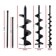 Giantz Post Hole Digger Auger Drill Bit Set 100mm 200mm 300mm Carbon Steel Black DI-AUG-BLD-N-KIT