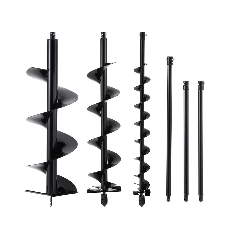 Giantz Post Hole Digger Auger Drill Bit Set 100mm 200mm 300mm Carbon Steel Black DI-AUG-BLD-N-KIT