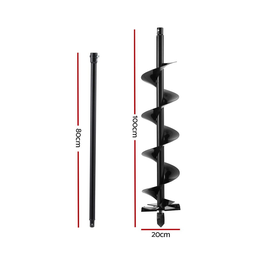 Giantz Post Hole Digger Auger Drill Bit 200mm with 80cm Extension Shaft Black DI-AUG200-N-BLD