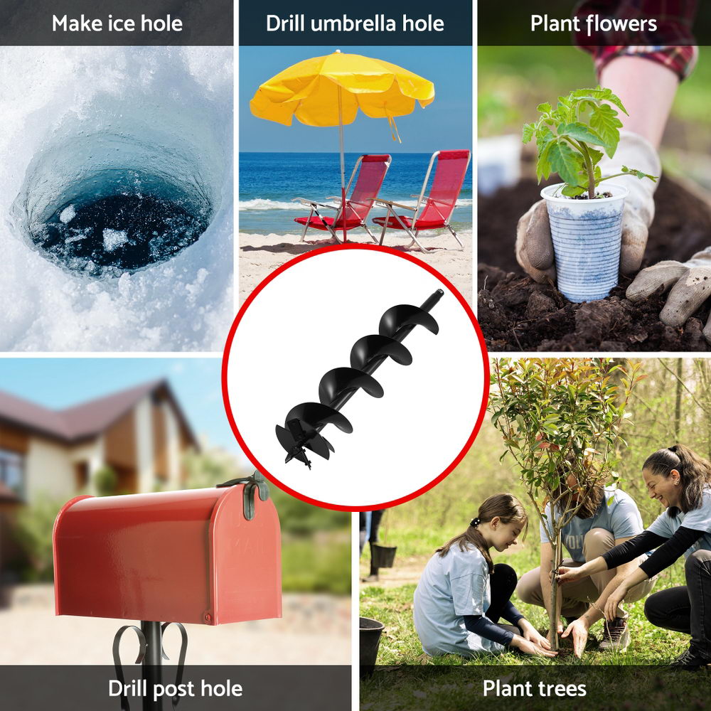 Giantz Post Hole Digger Auger Drill Bit 200mm with 80cm Extension Shaft Black DI-AUG200-N-BLD