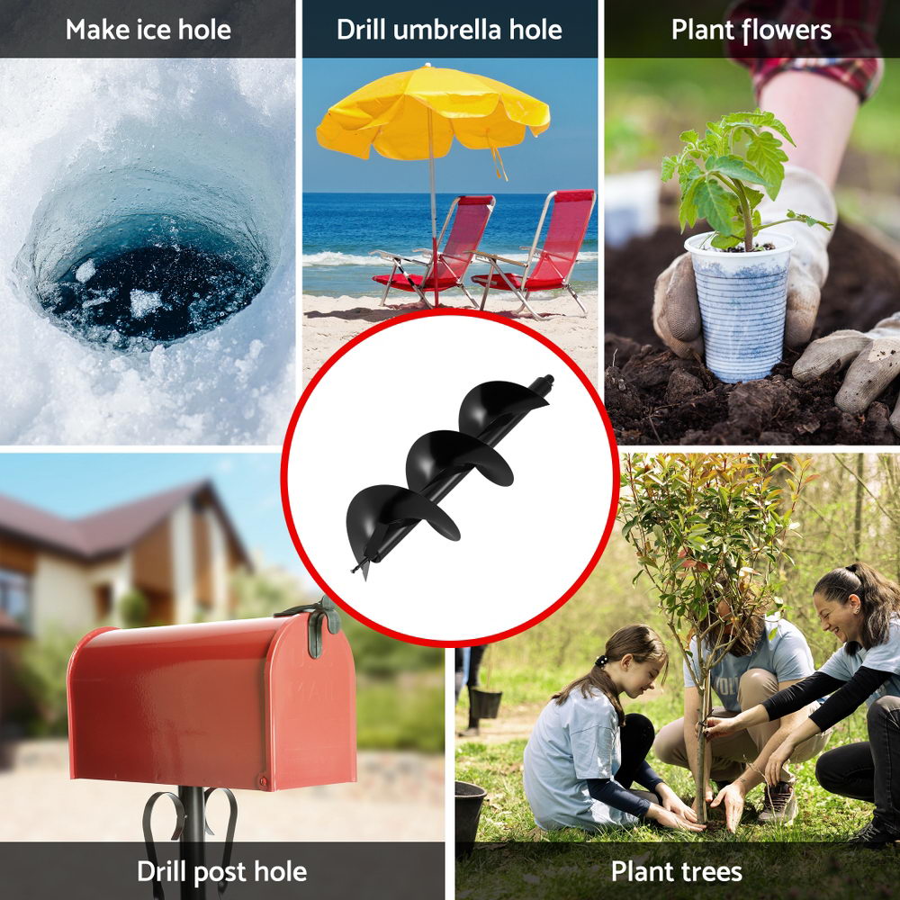 Giantz Post Hole Digger Auger Drill Bit 300mm with 80cm Extension Shaft Black DI-AUG300-N-1M-BLD