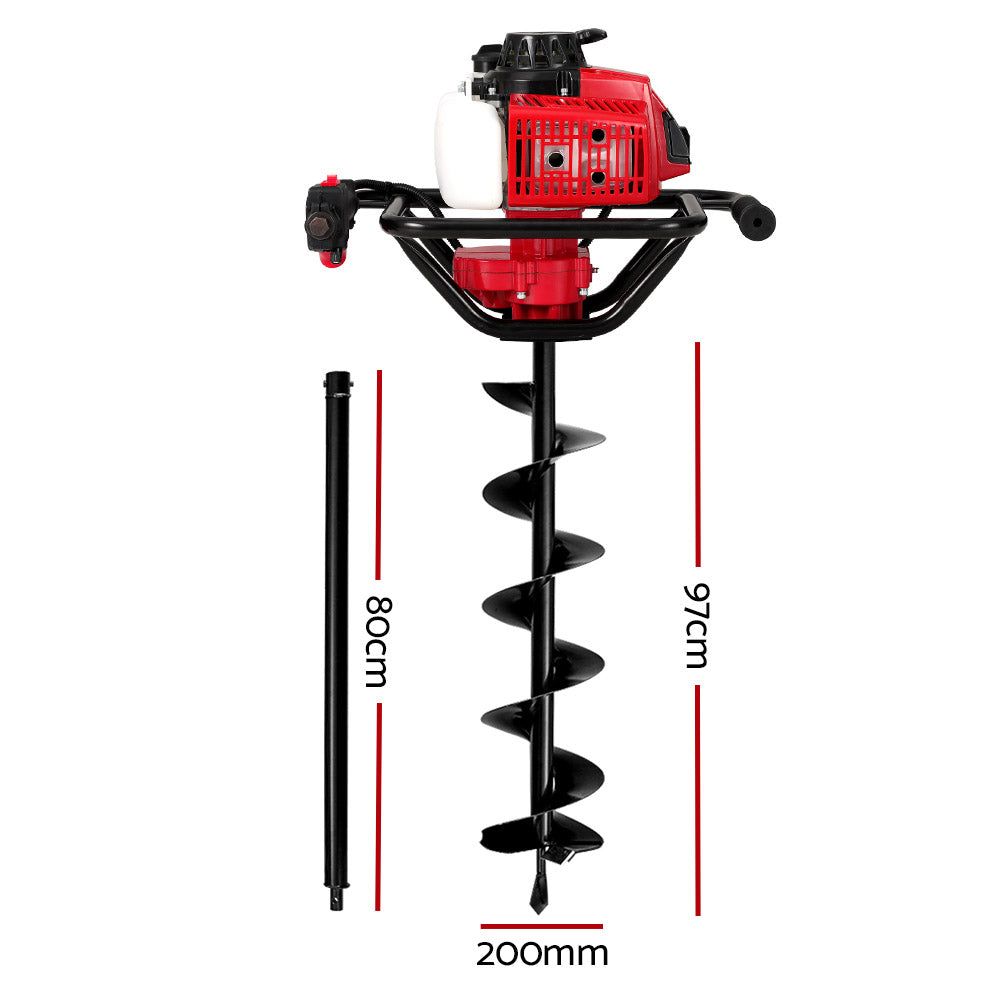 Giantz Post Hole Digger 200mm Petrol Drill Extension Auger Bits DI-EE-N-RDBK-AUG200