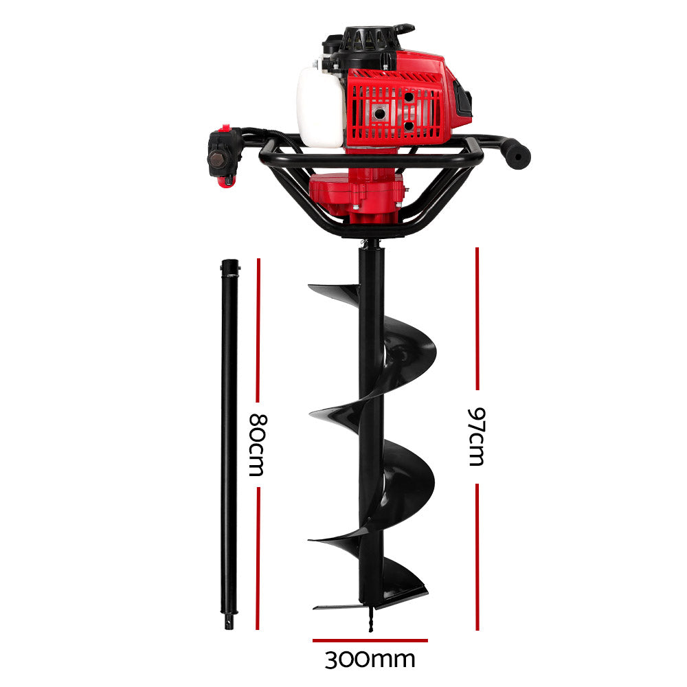 Giantz Post Hole Digger 300mm Petrol Drill Extension Auger Bits DI-EE-N-RDBK-AUG300