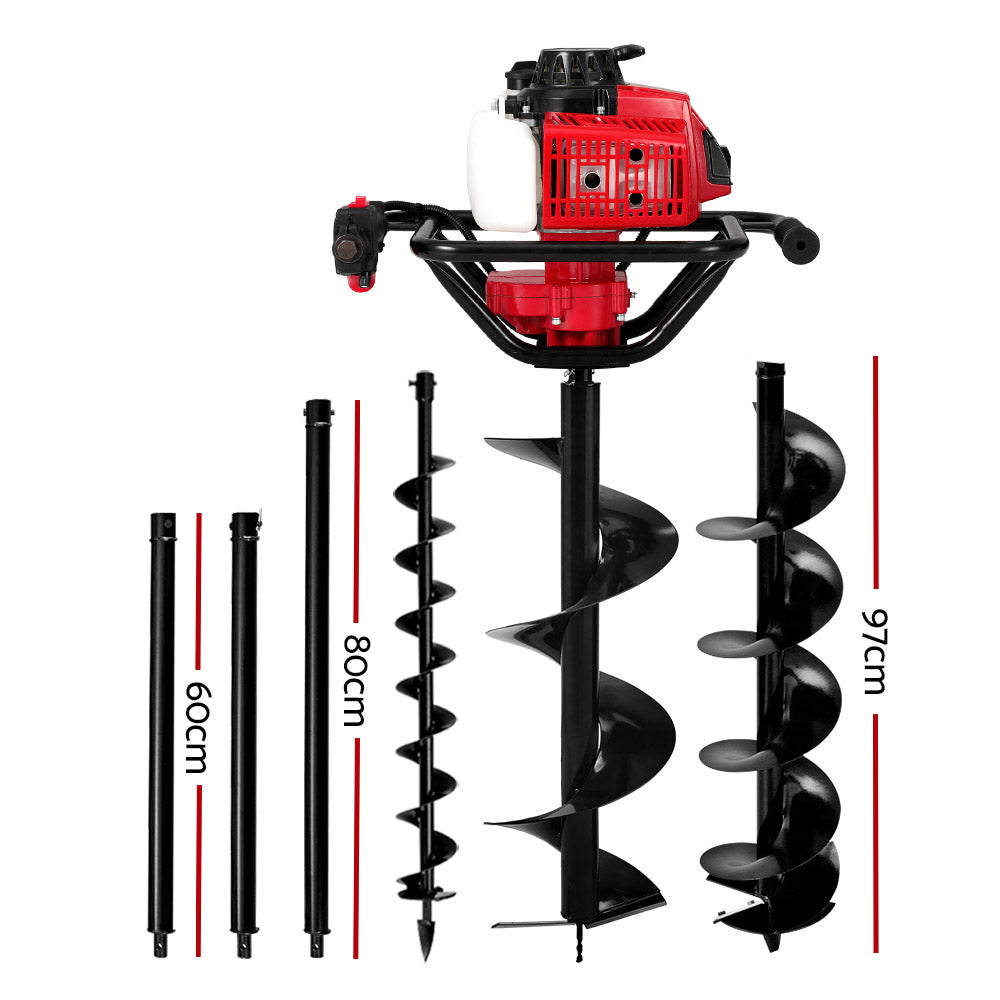 Giantz Post Hole Digger Petrol Motor Drill Extension Auger Bits Kits DI-EE-N-RDBK-KIT