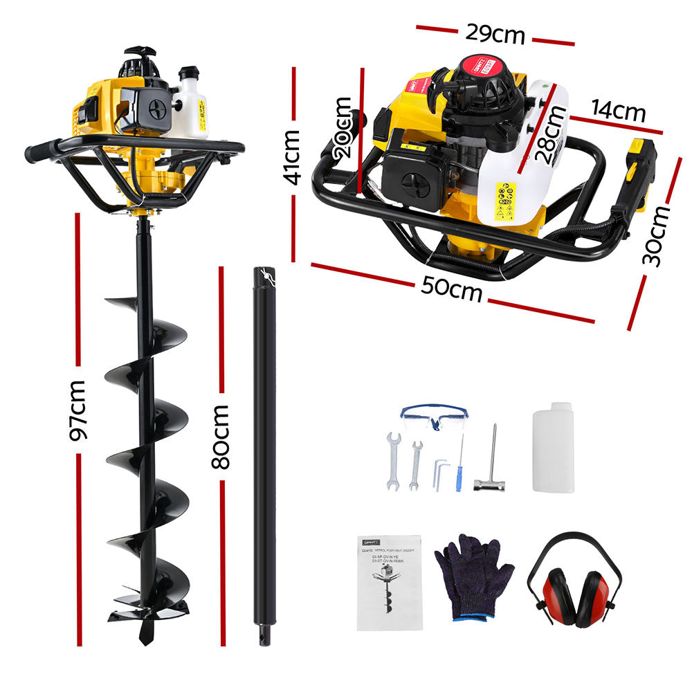 Giantz Post Hole Digger 200mm Petrol Drill Auger Extension Bits DI-EE-N-YE-AUG200