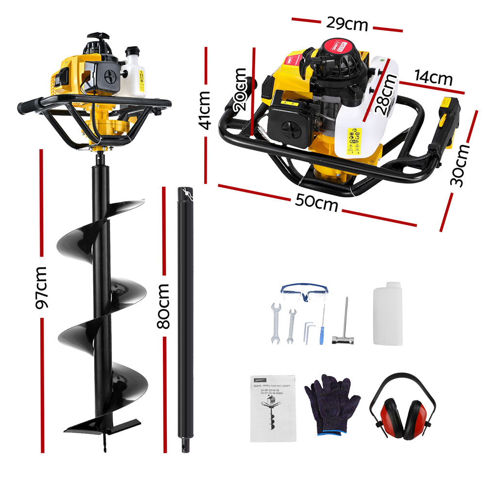 Giantz Post Hole Digger 300mm Petrol Drill Auger Extension Bits DI-EE-N-YE-AUG300