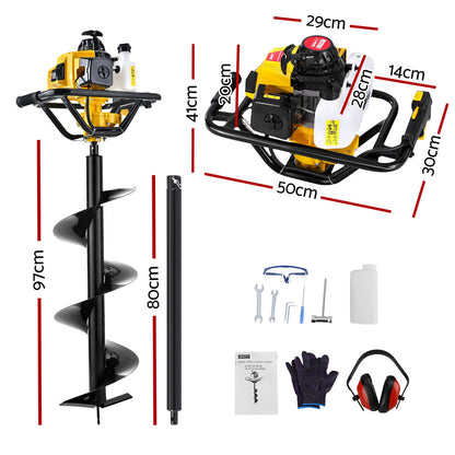 Giantz Post Hole Digger 300mm Petrol Drill Auger Extension Bits DI-EE-N-YE-AUG300