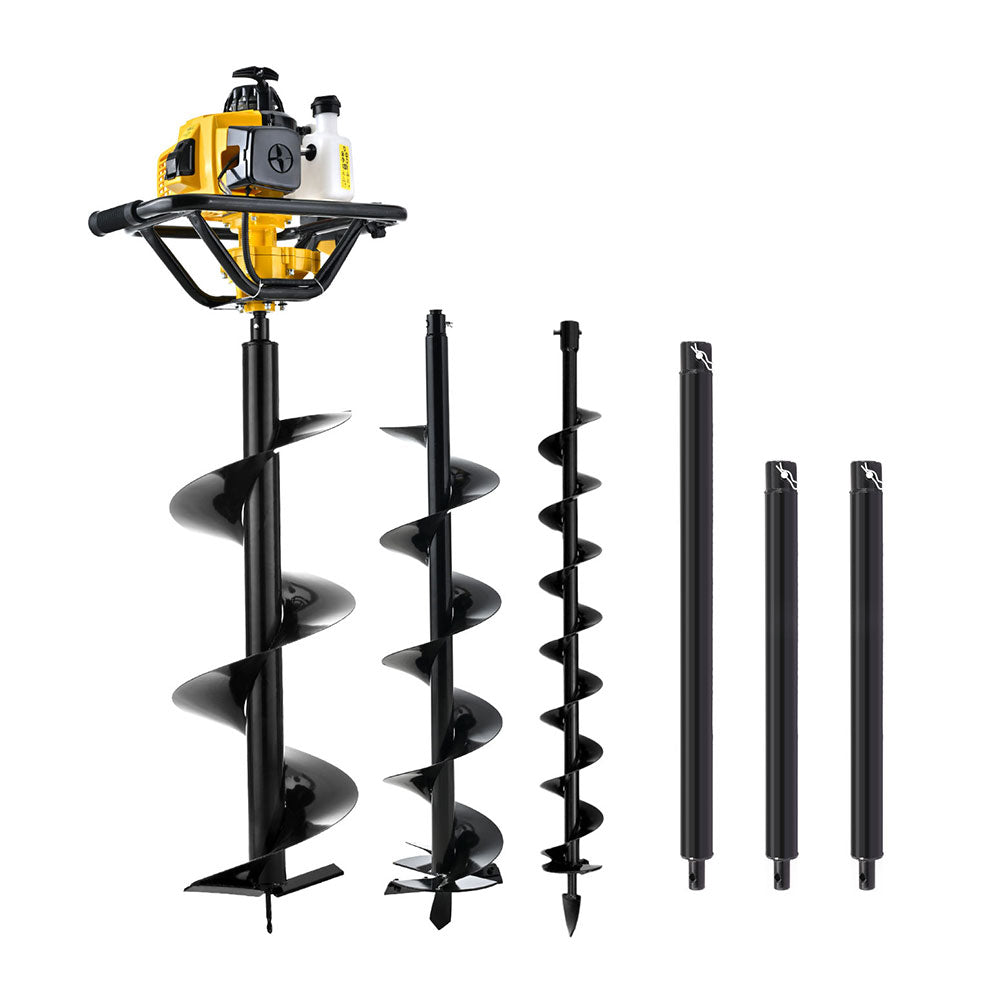 Giantz Post Hole Digger Petrol Motor Drill Extension Auger Bits Kits DI-EE-N-YE-KIT