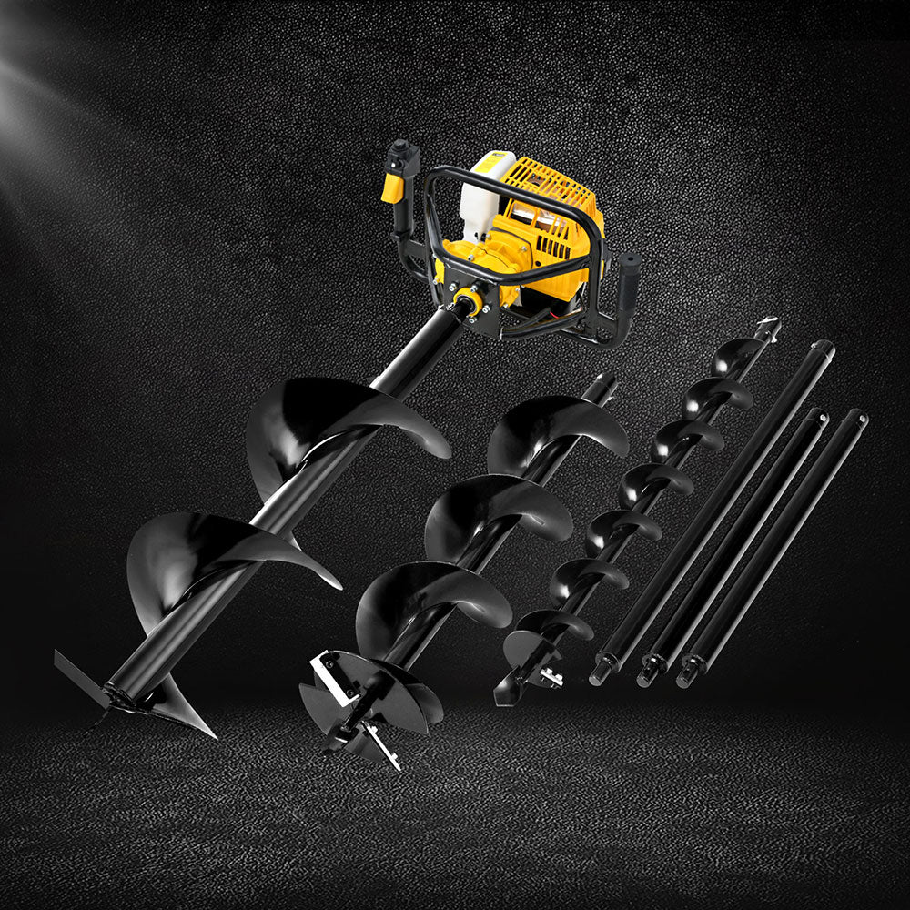 Giantz Post Hole Digger Petrol Motor Drill Extension Auger Bits Kits DI-EE-N-YE-KIT